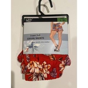 NEW Women's Lildy‎ Super Soft Casual Shorts Red Flo L-XL Pockets Drawstring